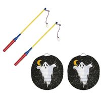 2x stuks ronde lampion 22 cm spook zwart inclusief lampionstokjes - thumbnail