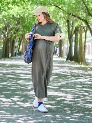 Lange jurk voor zwangerschap en borstvoeding kaki Lange jurk voor zwangerschap en borstvoeding kaki