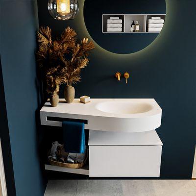 MONDIAZ RIVA 100cm badmeubel onderkast / planchet kleur Talc met 1 lade. Wastafel DULCET rechts 0 kraangaten kleur Talc. MONDIAZ RIVA 100cm badmeubel onderkast / planchet kleur Talc met 1 lade. Wastafel DULCET rechts 0 kraangaten kleur Talc.