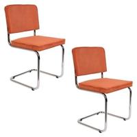 Zuiver Ridge Rib Eetkamerstoelen Oranje - Set van 2 - thumbnail