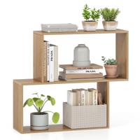 3-laags Geometrisch Boekenrek Vrijstaand Houten rek met 2 Kubusvormige Vakken Natuur 3-laags Geometrisch Boekenrek Vrijstaand Houten rek met 2 Kubusvormige Vakken Natuur