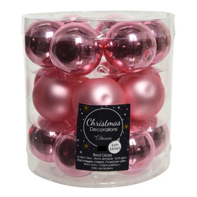 Kleine kerstballen - 36x st - lippenstift roze - D4 cm - glas - kerstversiering