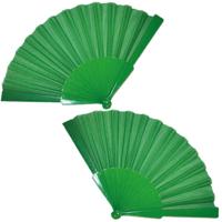 Handwaaier/spaanse waaier - 2x stuks - groen - polyester - Verkoeling in de zomer - 41 x 22 cm