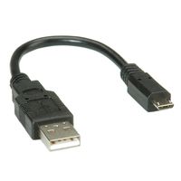 ROLINE USB 2.0 Kabel, USB A Male - Micro USB B Male, zwart, 0,15 m - thumbnail