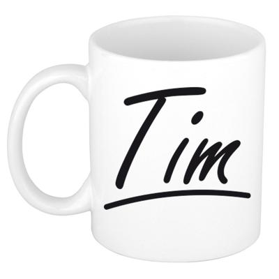 Tim Naam koffiemok - beker - met sierlijke letters - wit - 300 ml - Cadeau - Heren Tim Naam koffiemok - beker - met sierlijke letters - wit - 300 ml - Cadeau - Heren