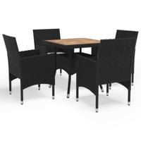 5-delige Tuinset poly rattan en acaciahout zwart
