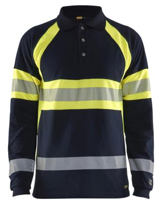 Blåkläder Multinorm piqué polo lange mouw 34381726 | Marine/High-Vis Geel | Maat S - 7330509536858