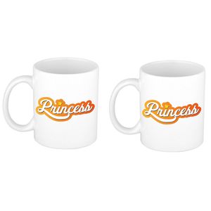 2x stuks mok/ beker wit Koningsdag princess 300 ml - feest mokken