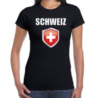 Zwitserland landen supporter t-shirt met Zwitserse vlag schild zwart dames