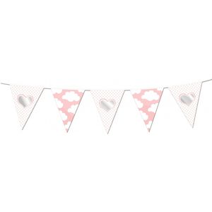 Babyshower roze vlaggenlijn met wolkjes
