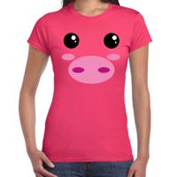 Varkens gezicht funny faces - verkleed t-shirt - roze - voor dames - dieren - verkleedkleding