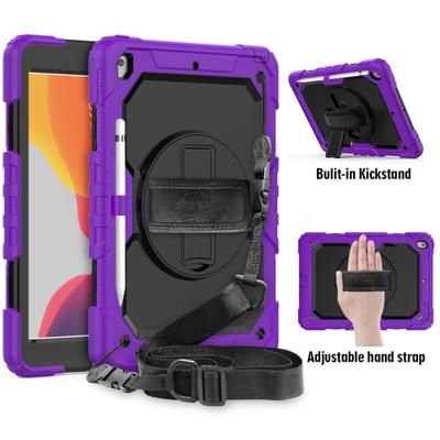 Voor iPad 10 2 schokbestendige kleurrijke silicagel + PC beschermhoes met houder & schouderriem & hand riem & pen sleuf (paars)