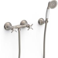 Douchekraan Tres Clasic | Opbouw | Mengkraan | 1-weg | hoh 15 cm | 2-knops | Vintage | Rvs look
