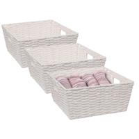 5Five Rieten opbergmand - 3x - gevlochten vierkant - wit - 31 x 31 x 15 cm
