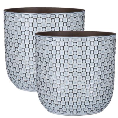 Mica Decorations Plantenpot - 2x - keramiek - blauw - 21 x 20 cm