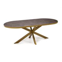 Stalux Plat ovale eettafel 'Noud' 180 x 100, kleur goud / lederlook bruin