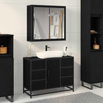 Badkamermeubelset met lade 2 pcs Zwart eiken 80 x 33 x 60 cm