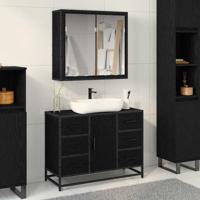 Badkamermeubelset met lade 2 pcs Zwart eiken 80 x 33 x 60 cm