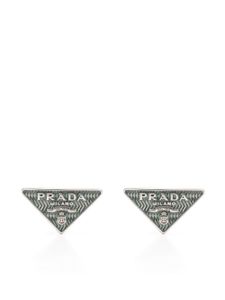 Prada boucle d'oreille à plaque logo - Argent