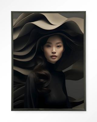 Urban Cotton Wandkleed 'Dark Flow' 110 x 145cm in Floating Frame - black