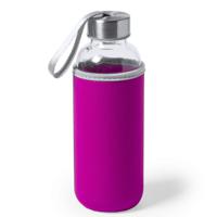 Waterfles/drinkfles Bidon - met softshell bescherm hoes - roze - glas - 420 ml - Sportfles