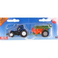 Blauwe speelgoed tractor met veldspuit - thumbnail