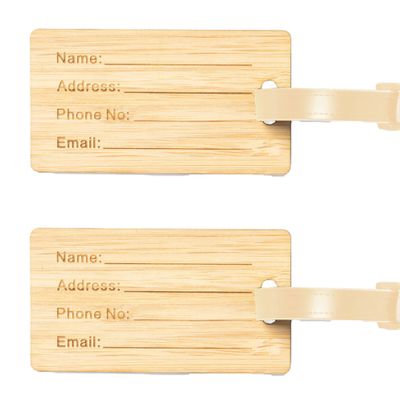 Kofferlabel van bamboe - 2x - beige - 9 x 5 cm - reiskoffer/handbagage labels