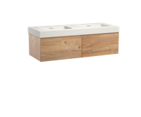 Storke Edge zwevend badmeubel 130 x 52 cm ruw eiken met Mata High dubbele wastafel in mat witte solid surface - thumbnail