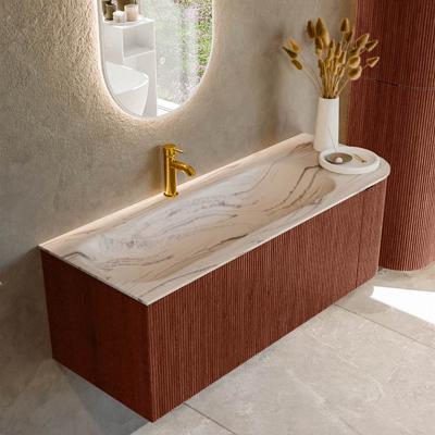 Badmeubel Mondiaz Kurve-Dlux | 125 cm | Meubelkleur Ruby | Wastafelkleur Nata | Solid surface | Wasbak linker zijde spoelbak | 1 kraangat