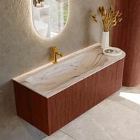 Badmeubel Mondiaz Kurve-Dlux | 125 cm | Meubelkleur Ruby | Wastafelkleur Nata | Solid surface | Wasbak linker zijde spoelbak | 1 kraangat