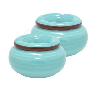 Set van 2x stuks dolomite keramiek storm asbakken turquoise 13,5 x 7 cm