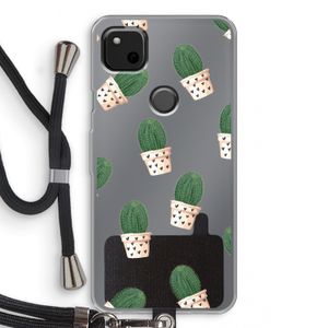 Cactusprint roze: Pixel 4a Transparant Hoesje met koord