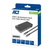 ACT USB-C 4K MST dockingstation voor 2 HDMI-monitoren, Ethernet, USB-C, 3x USB-A, PD passthrough en 1 meter lange afneembare USB-C-kabel - thumbnail