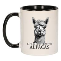 Cadeau mok voor boerderij dieren fans - alpaca - zwart - keramiek - 300 ml - thumbnail