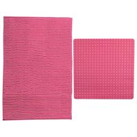 MSV Douche anti-slip mat en droogloop mat - Sevilla badkamer set - rubber/microvezel - fuchsia roze - thumbnail