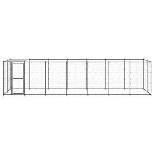 The Living Store Hondenkennel - Zwart/Zilver - 770 x 220 x 180 cm - Draadgaas - Gepoedercoat Staal - PE Dak