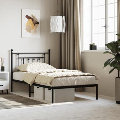 Bedframe met hoofdbord metaal zwart 100x190 cm