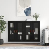 Hangkasten 2 st bewerkt hout zwart