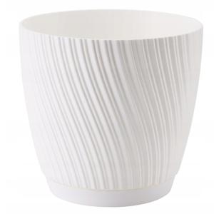 Form Plastic Plantenpot/bloempot Waves - kunststof - ivoor wit - D23 x H21 cm - met schotel   -