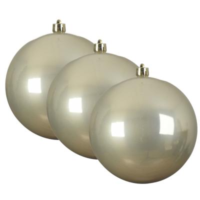 Decoris Kerstbal - 3x - licht parel/champagne - groot - 14 cm - kunststof - glans
