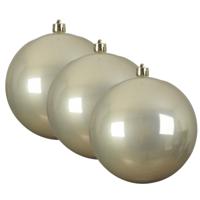 Decoris Kerstbal - 3x - licht parel/champagne - groot - 14 cm - kunststof - glans