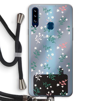 Small white flowers: Samsung Galaxy A20s Transparant Hoesje met koord