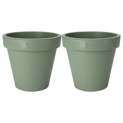 Pro Garden Plantenpot/bloempot - 2x - Tuin buiten - kunststof - groen - D25 cm