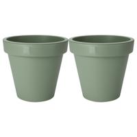 Pro Garden Plantenpot/bloempot - 2x - Tuin buiten - kunststof - groen - D25 cm
