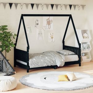 Kinderbedframe 80x160 cm massief grenenhout zwart