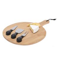 Borrelplank/kaasplank set - inclusief 3x kaasmes - bamboe hout - 33 cm - serveerplank - thumbnail