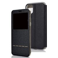 Voor iPhone 11 Pro matte textuur horizontale Flip beugel mobiele telefoon holster venster met beller-ID en metalen knop dia te ontgrendelen (zwart)