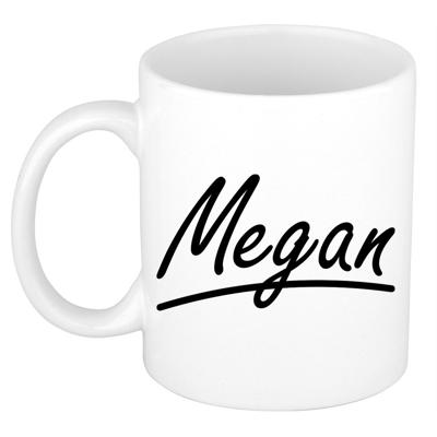 Megan Naam koffiemok - beker - met sierlijke letters - wit - 300 ml - Cadeau - Dames