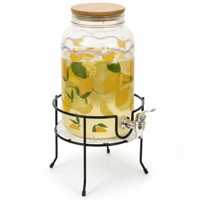 Drankdispenser/limonadetap - geel - 4 ltr - inclusief standaard - 19 x 19 cm