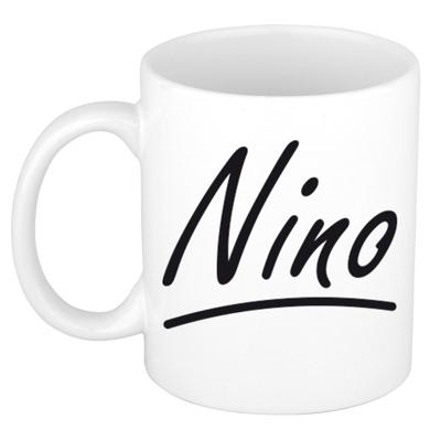 Nino Naam koffiemok - beker - met sierlijke letters - wit - 300 ml - Cadeau - Heren